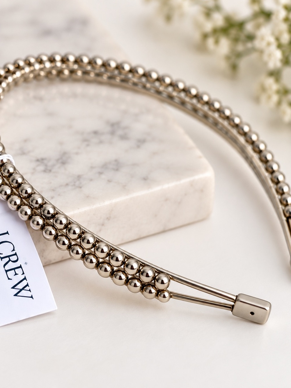 J.Crew Silver Metallic Beaded Headband Hair Accessory